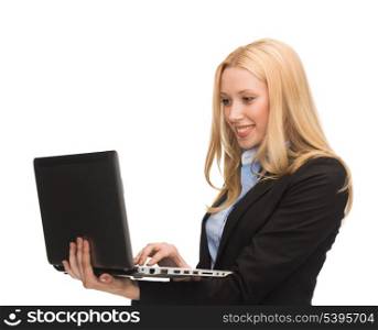 bright picture of smiling woman with laptop computer