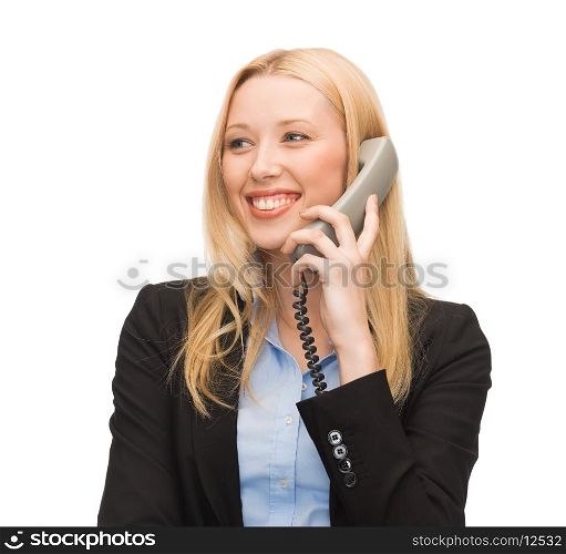 bright picture of smiling woman with phone
