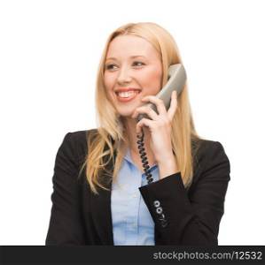 bright picture of smiling woman with phone