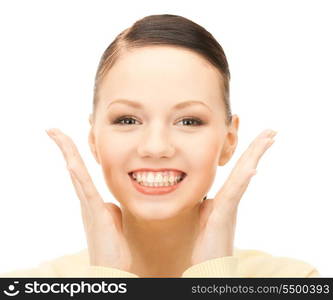 bright picture of surprised woman face over white&#xA;