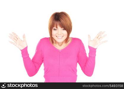 bright picture of surprised woman over white