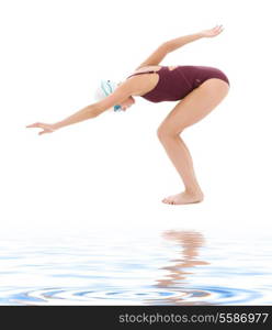 bright picture of swimmer woman over white