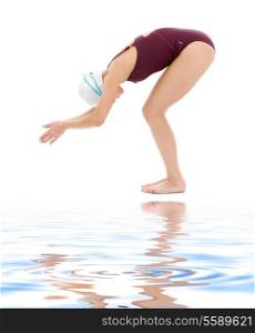 bright picture of swimmer woman over white
