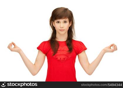 bright picture of teenage girl in meditation