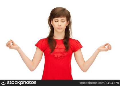 bright picture of teenage girl in meditation