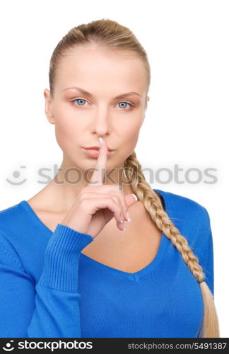 bright picture of teenage girl with finger on lips