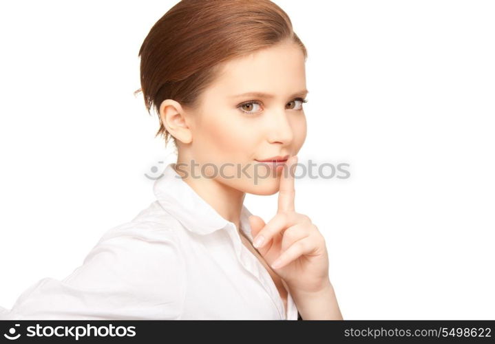 bright picture of teenage girl with finger on lips&#xA;