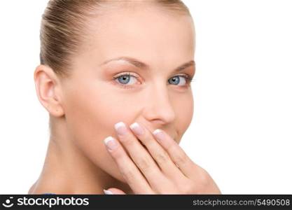 bright picture of teenage girl with hand over mouth