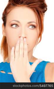 bright picture of teenage girl with hand over mouth