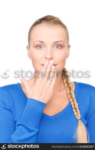 bright picture of teenage girl with hand over mouth