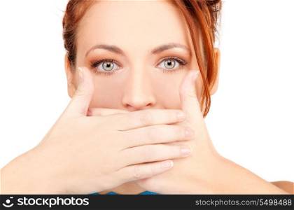 bright picture of teenage girl with hands over mouth