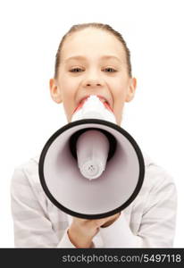 bright picture of teenage girl with megaphone