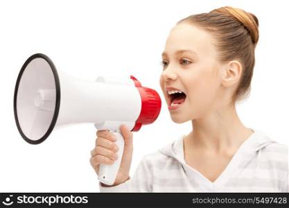 bright picture of teenage girl with megaphone