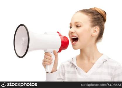 bright picture of teenage girl with megaphone