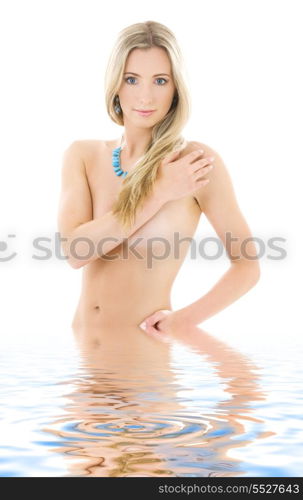 bright picture of topless blonde in water