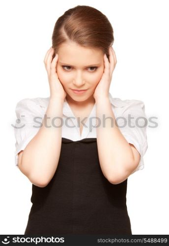 bright picture of unhappy teenage girl over white