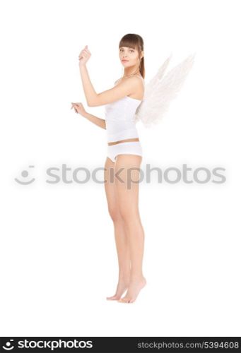 bright picture of white lingerie angel girl.