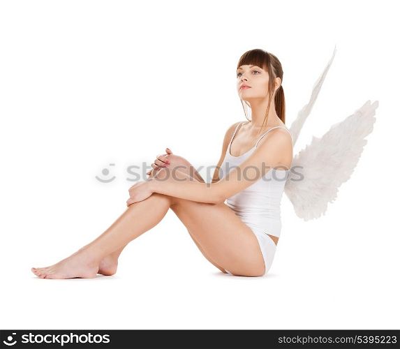 bright picture of white lingerie angel girl.