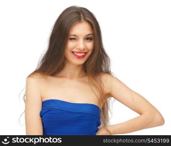 bright picture of winking beautiful woman with long hair