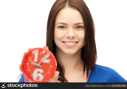 bright picture of woman holding alarm clock