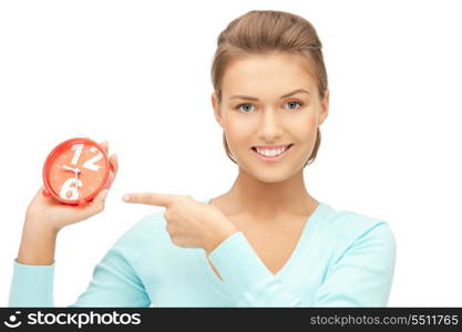 bright picture of woman holding alarm clock