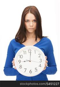 bright picture of woman holding big clock