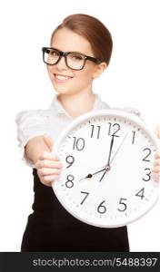 bright picture of woman holding big clock