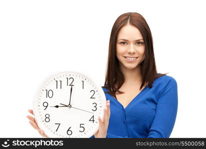 bright picture of woman holding big clock