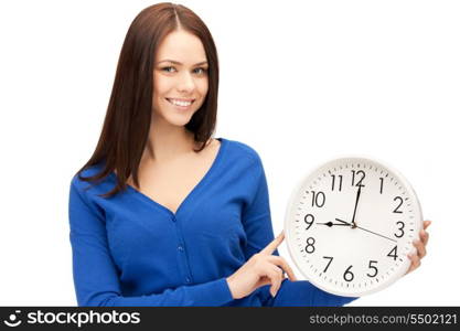 bright picture of woman holding big clock