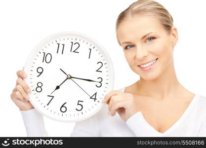 bright picture of woman holding big clock