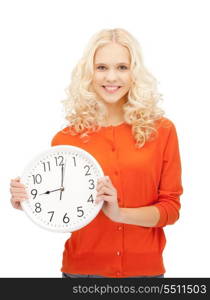 bright picture of woman holding big clock