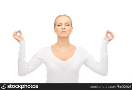 bright picture of woman in meditation over white&#xA;