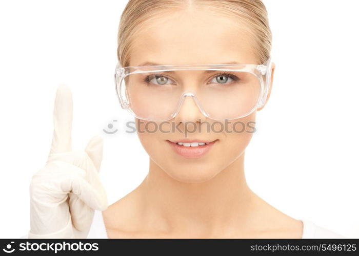 bright picture of woman in protective glasses and gloves