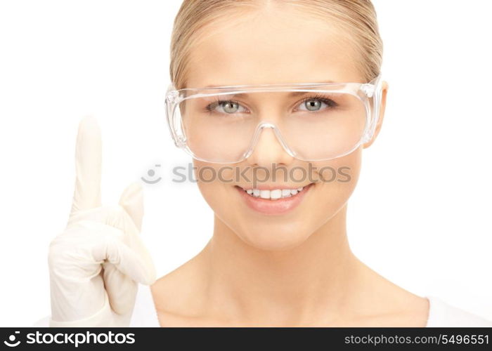 bright picture of woman in protective glasses and gloves