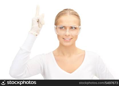 bright picture of woman in protective glasses and gloves