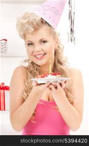 bright picture of woman with birthday cake