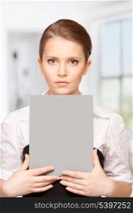 bright picture of woman with blank board