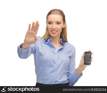 bright picture of woman with cell phone