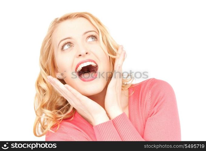 bright picture of woman with expression of surprise