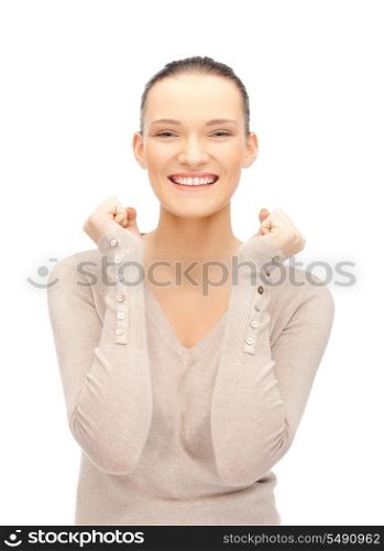 bright picture of woman with expression of tryumph