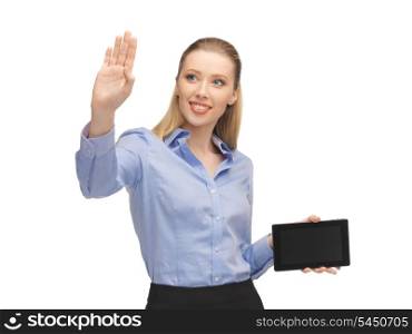 bright picture of woman working with tablet pc