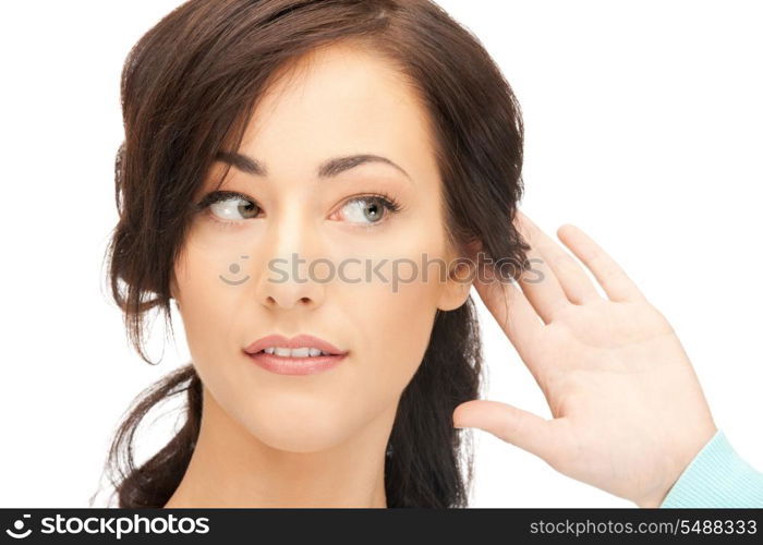 bright picture of young woman listening gossip