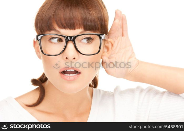 bright picture of young woman listening gossip