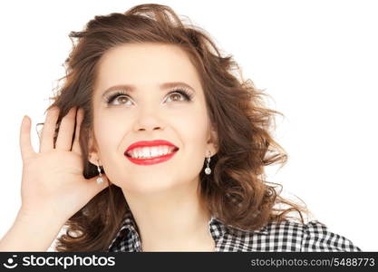 bright picture of young woman listening gossip