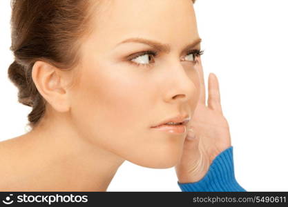 bright picture of young woman listening gossip