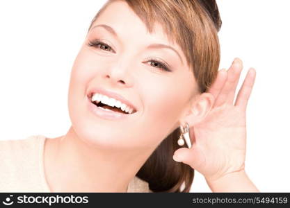 bright picture of young woman listening gossip