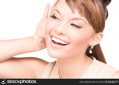 bright picture of young woman listening gossip