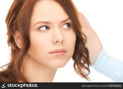 bright picture of young woman listening gossip