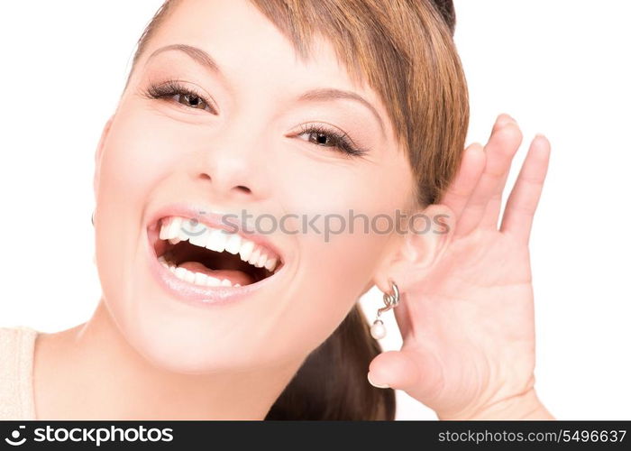 bright picture of young woman listening gossip