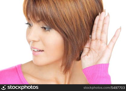 bright picture of young woman listening gossip